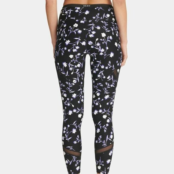 DKNY Sport Floral Print Mesh Inset Trim Athletic Training Yoga Pants Leggings XS - Picture 5 of 10